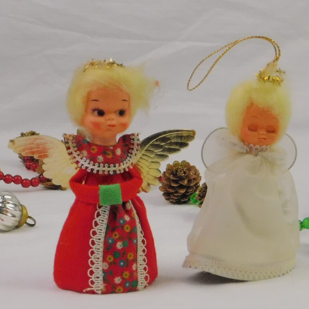 2 Angel Tree Toppers Made in Japan. Vintage Rubber Face Etsy