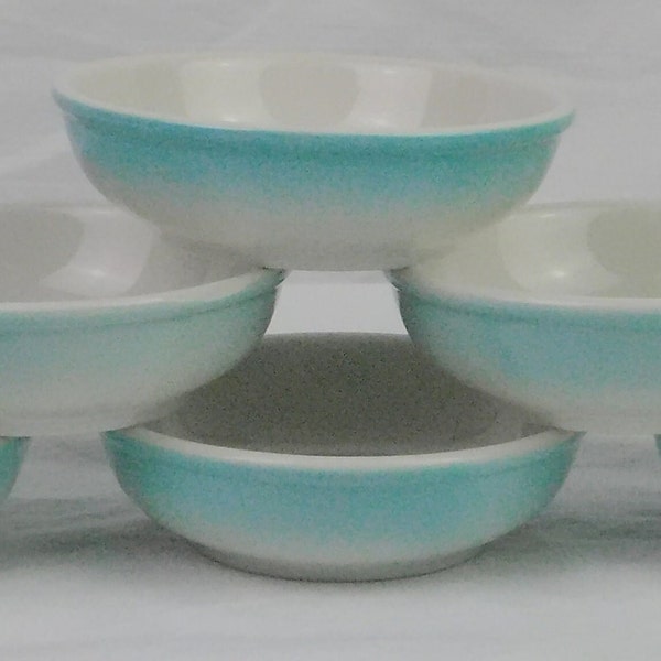 Choice turquoise Sterling restaurant ware bowls, teal green aquamarine. Vintage cereal, chili, soup, fluted dessert bowls, 1960s, ombre, old