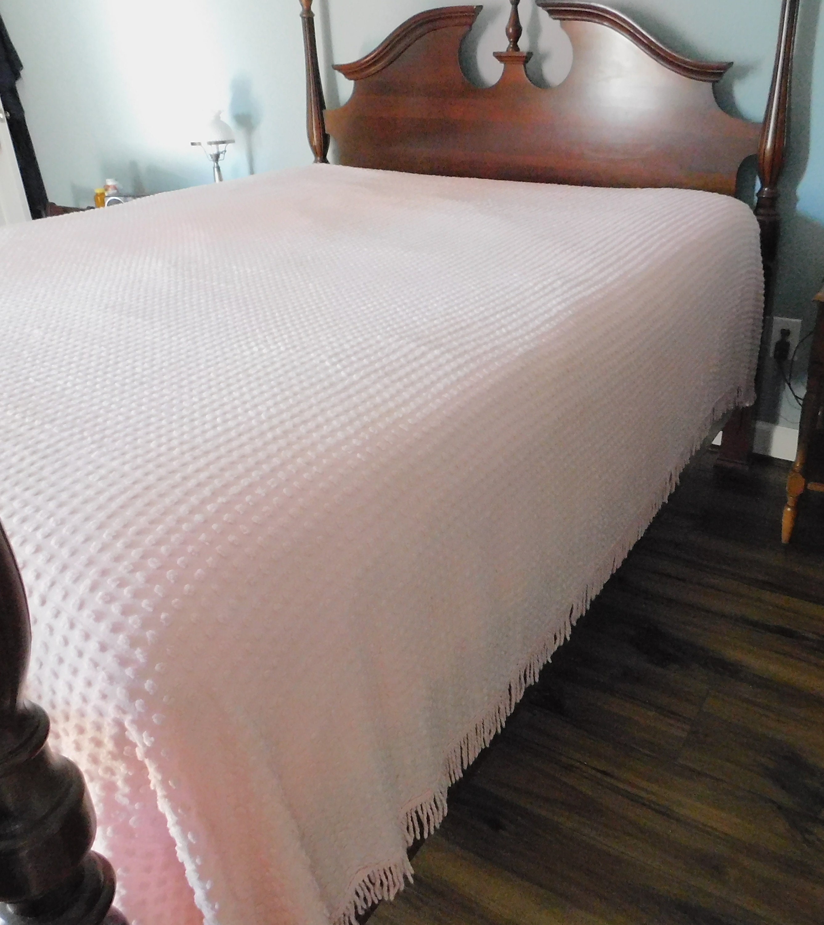 Vintage Pink Full Size Chenille Bedspread With Fringe Cottage Etsy