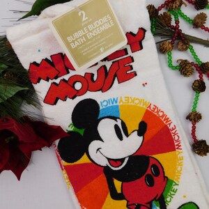 Vintage Walt Disney Mickey Mouse Bubble Buddies Bath Towel Puppet Mitt Set Franco Disneyana Collectible Baby Gift Mint