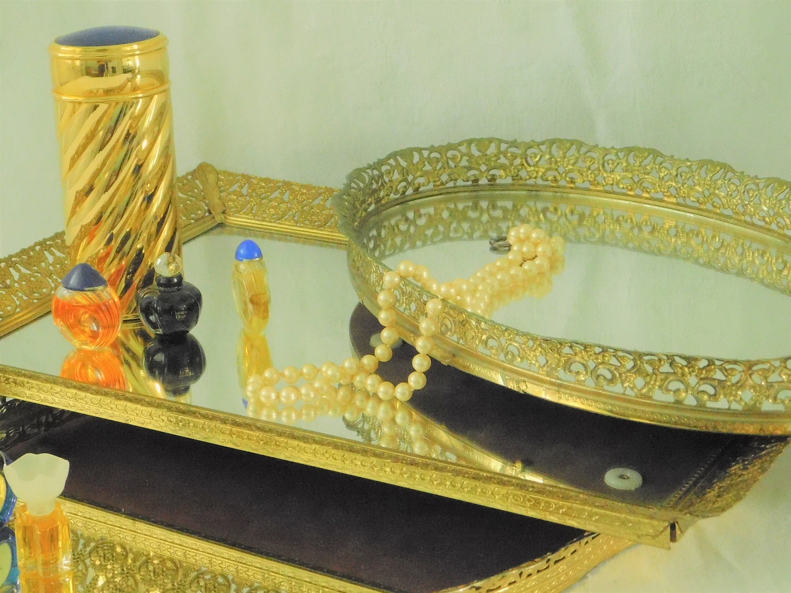 Elección de la bandeja de tocador de espejo de tono dorado | Etsy