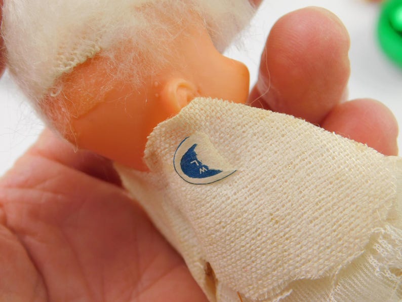 1950s Pixie Angel Ornament, Wings, Mesh Dress, Blue Hem. Vintage Gold