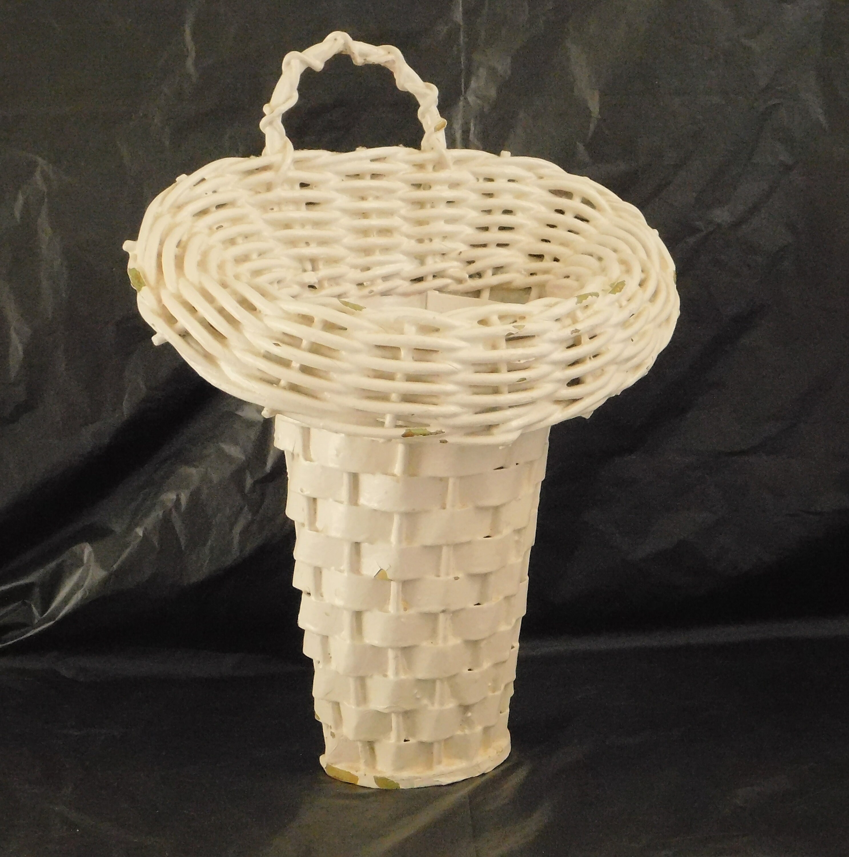 Vintage white wicker funeral basket with metal insert. Slatted Etsy