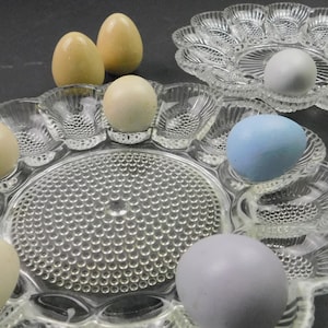 1 Deviled egg plate, hobnail pattern from Indiana Glass. Vintage Easter egg server. 15 or 12 eggs. Wedding, Thanksgiving, Christmas platter.