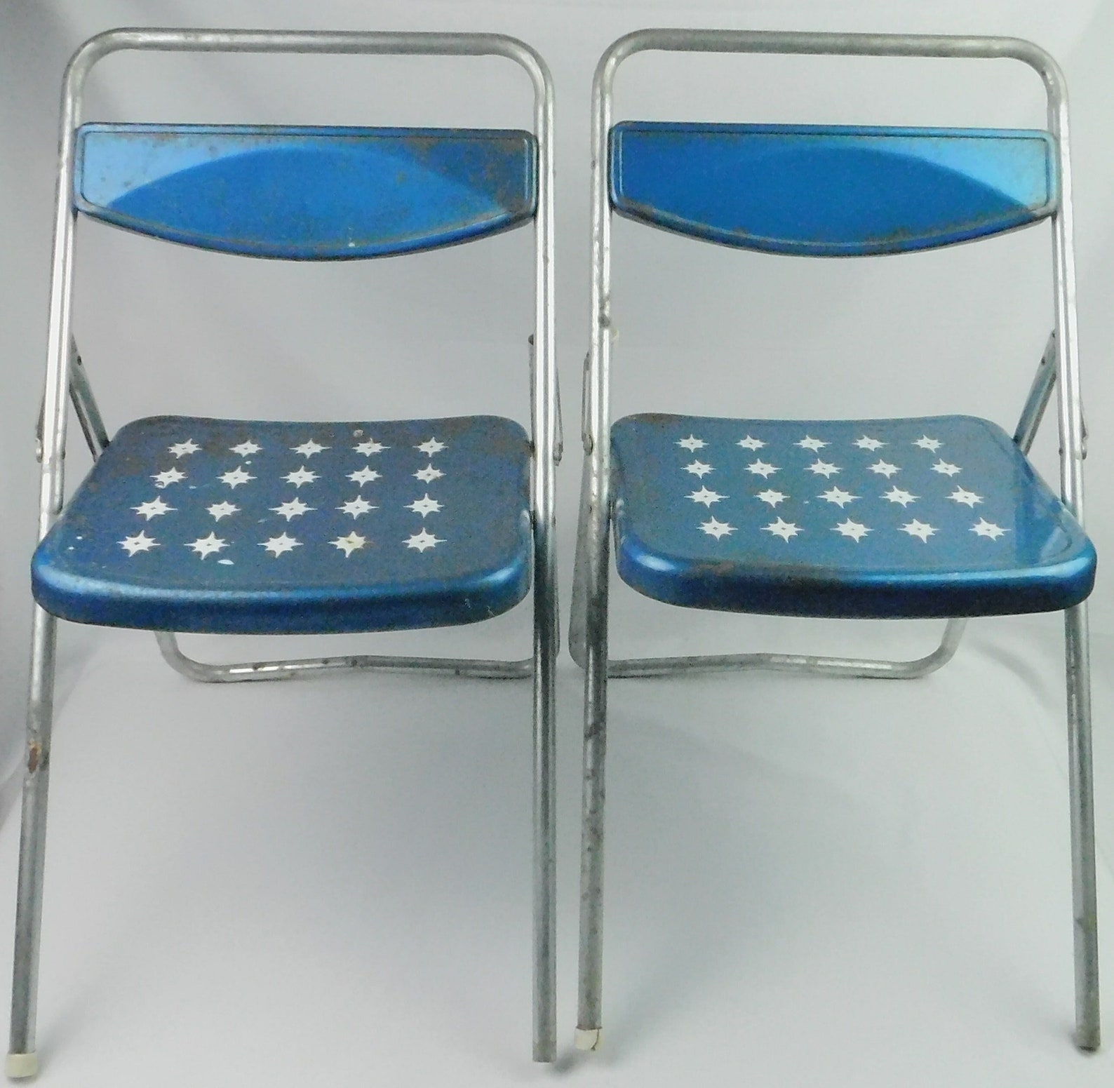 2 Child's Metal Folding Chairs With 1950s Atomic Sunbursts Etsy