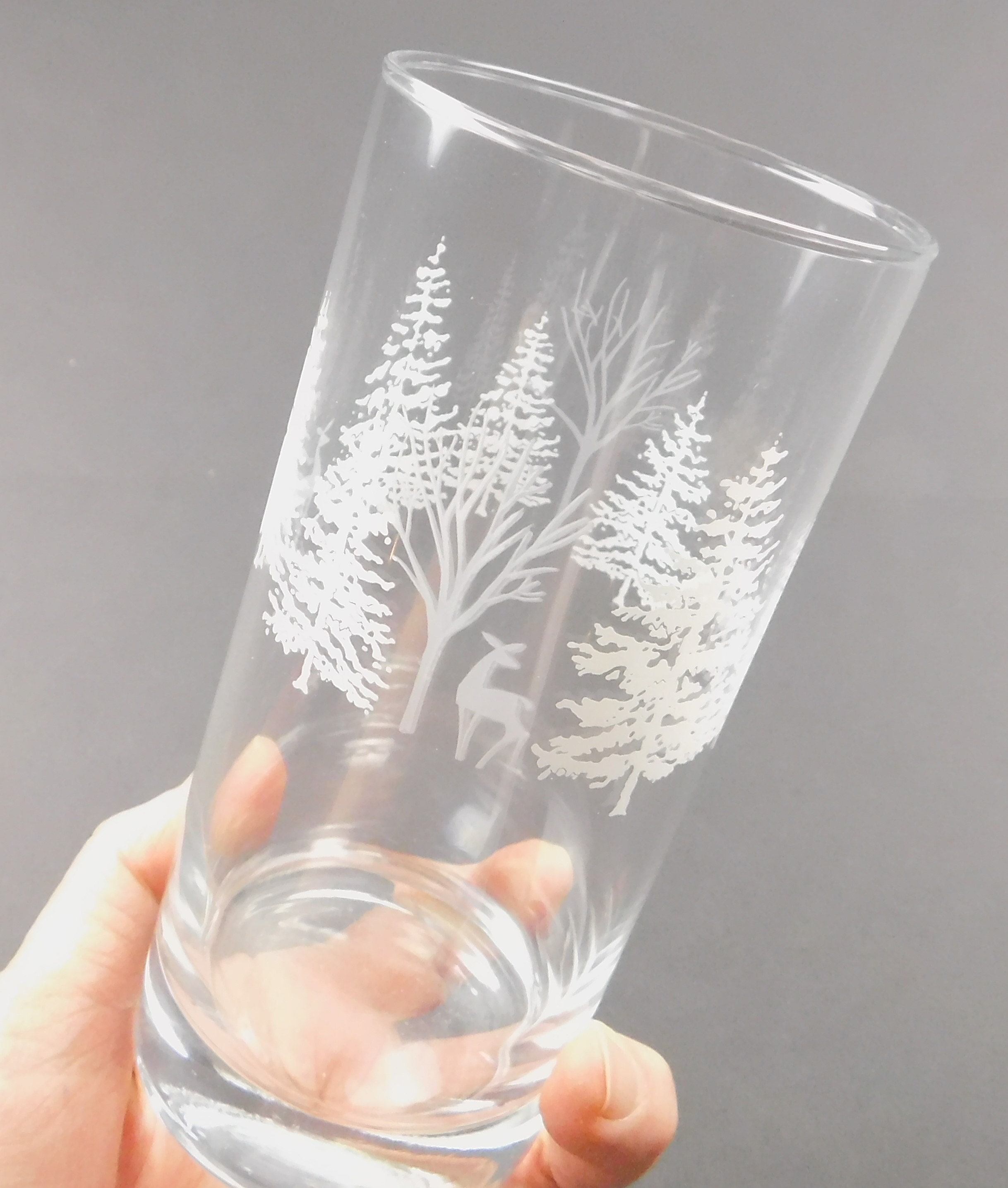 4 Vintage Christmas Drinking Glasses Frosted White Pine Trees Etsy