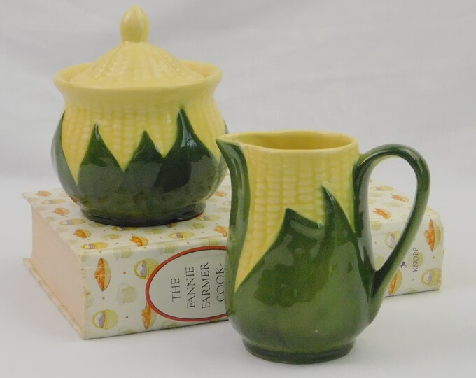 Corn King Pottery by Shawnee Sugar Bowl and Lid and Creamer. Etsy