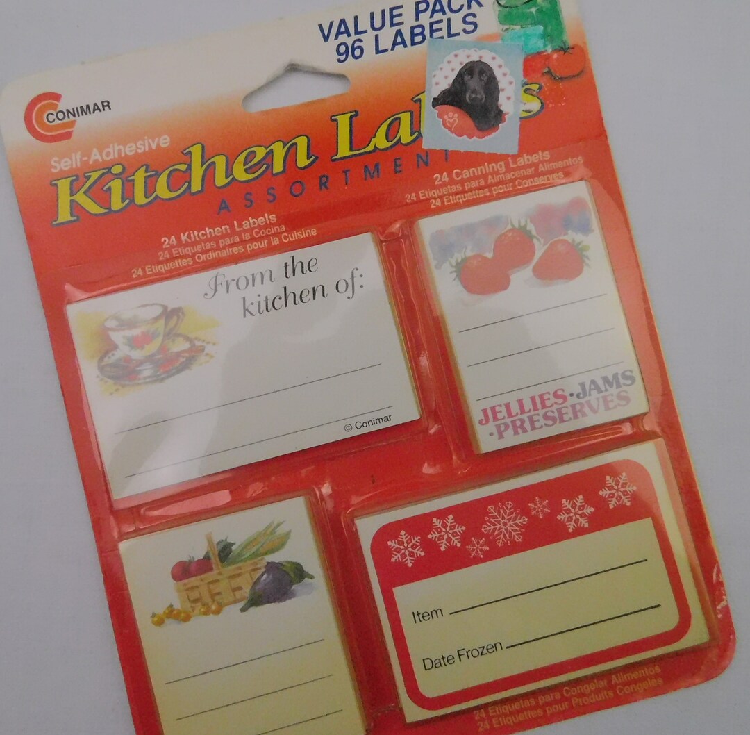 96 Selfadhesive Kitchen Labels, Assortment, Unopened, Mint, 24 Kitchen