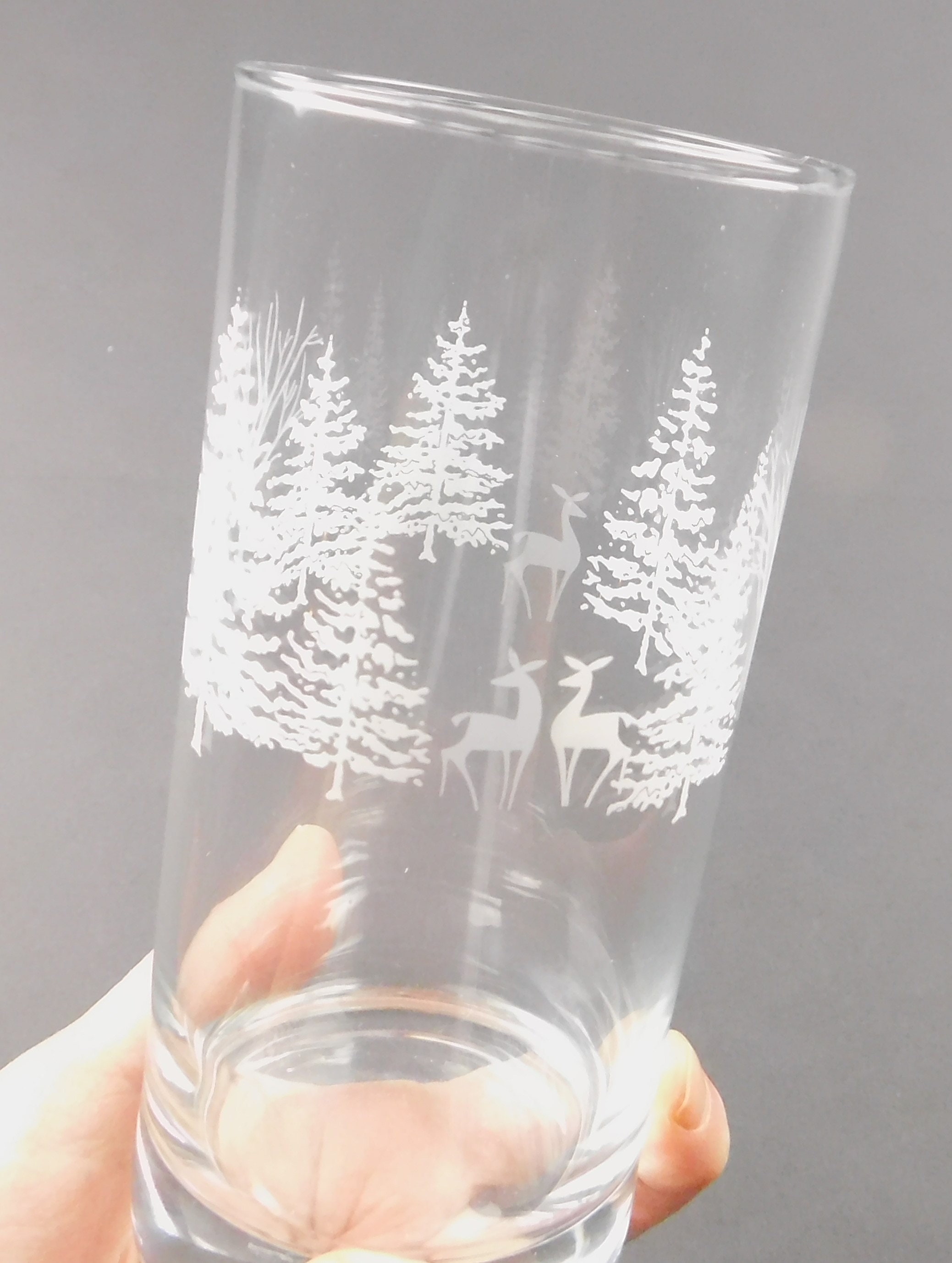 4 Vintage Christmas Drinking Glasses Frosted White Pine Trees Etsy