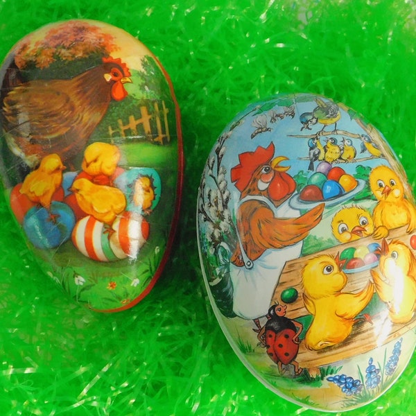 Choice Easter Egg candy container from Germany and West Germany. Vintage decorated Nestler cardboard paper mache Easter basket stuffers, old