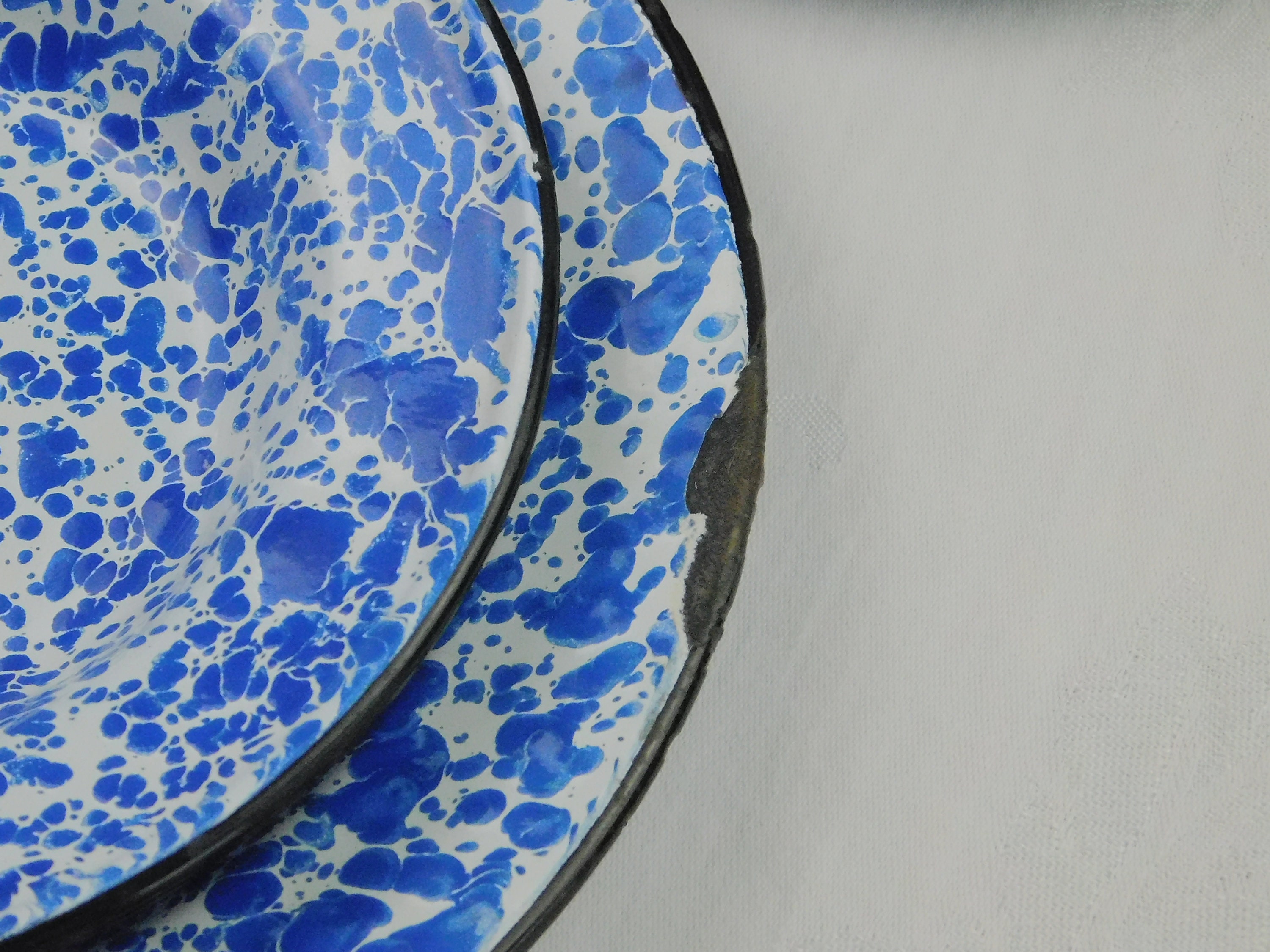 Vintage Blue Swirl Enamelware Bowls, 8