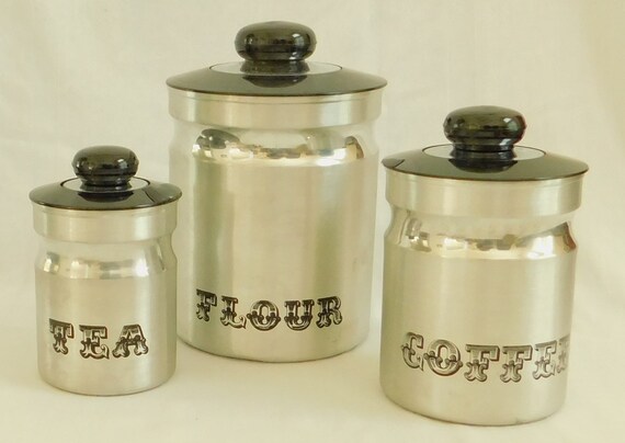 3 Piece Vintage Aluminum Nesting Canister Set Flour Coffee Etsy