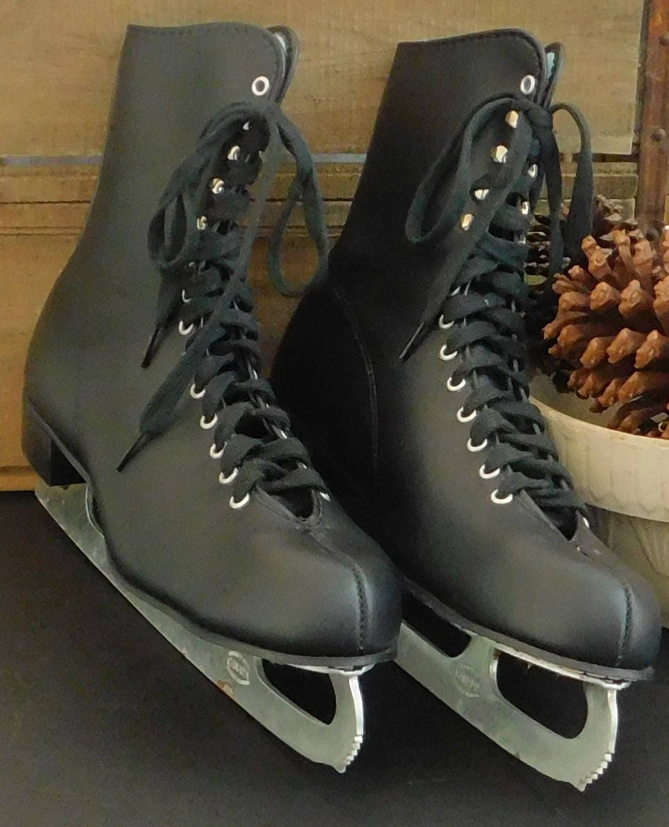 Vintage Black Ice Skates Canada Sheffield Steel Winter Etsy