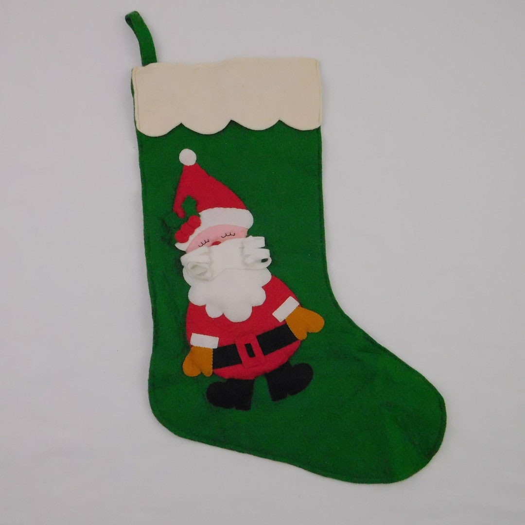 Green Felt Christmas Stocking With Santa Claus. Vintage Etsy