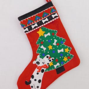 Vintage 1997 Avon Dog Christmas Stocking Pet Gift Puppy Mantel Decor Pillow Stuffed Tree Bone Pattern Dog Lover
