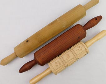 Choice Vintage Wooden Rolling Pin Collection 3 Styles Folk Art Hand Turned Baker Choice