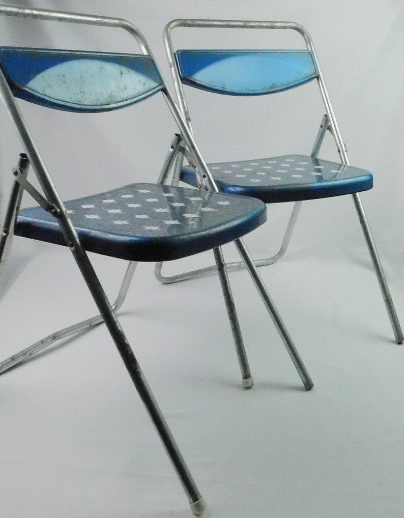 2 Child's Metal Folding Chairs With 1950s Atomic Sunbursts Etsy