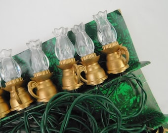 Vintage Sears Hurricane Lantern Reflector Christmas String Lights 20 Count Indoor Working Original Box Farmhouse