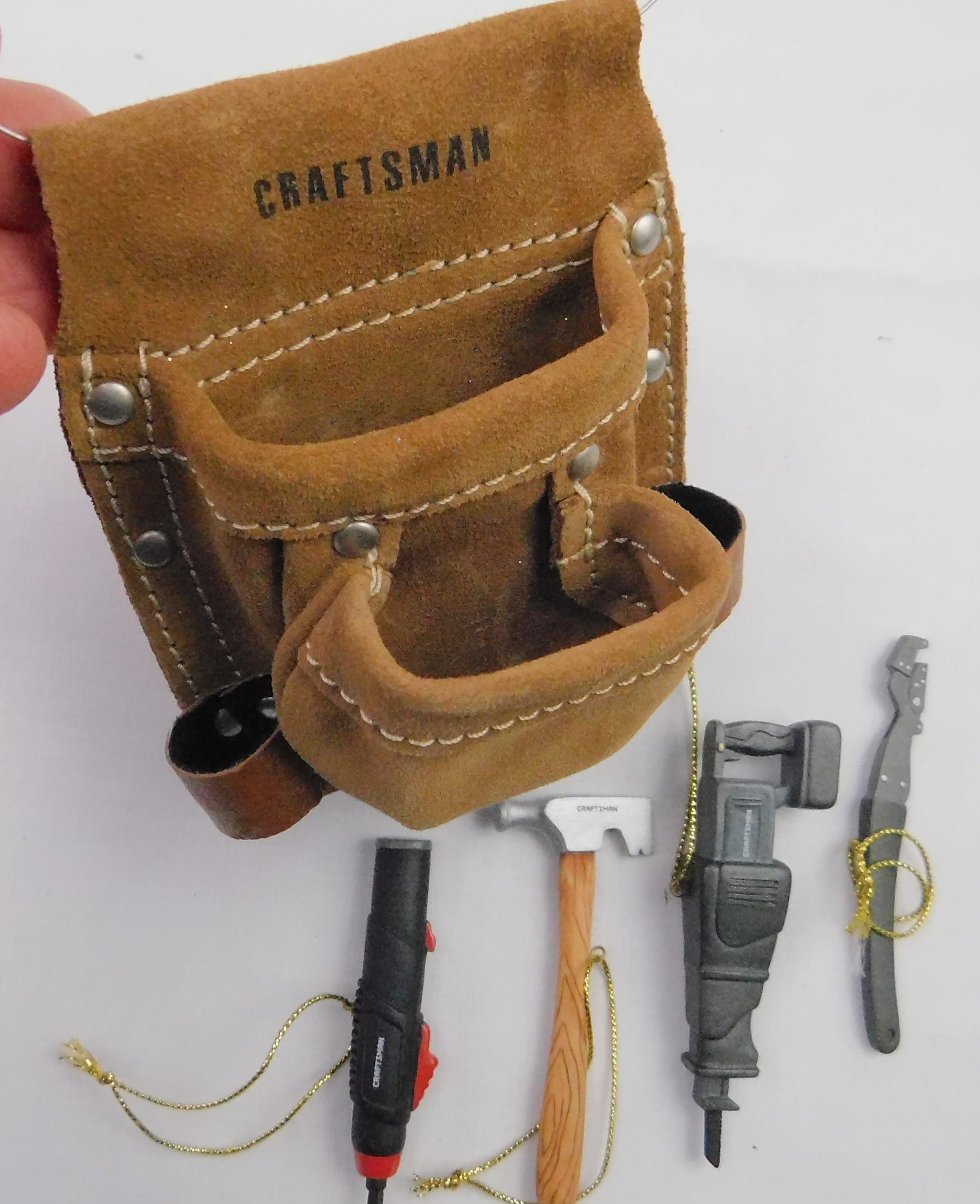 Mini Craftsman Tool Pouch With Tools Christmas Ornament. Fun