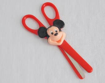 Mickey Mouse scissors for children. Red cartoon school scissors. Walt Disney Productions. Steel cutting edges. Disneyana collector keepsake