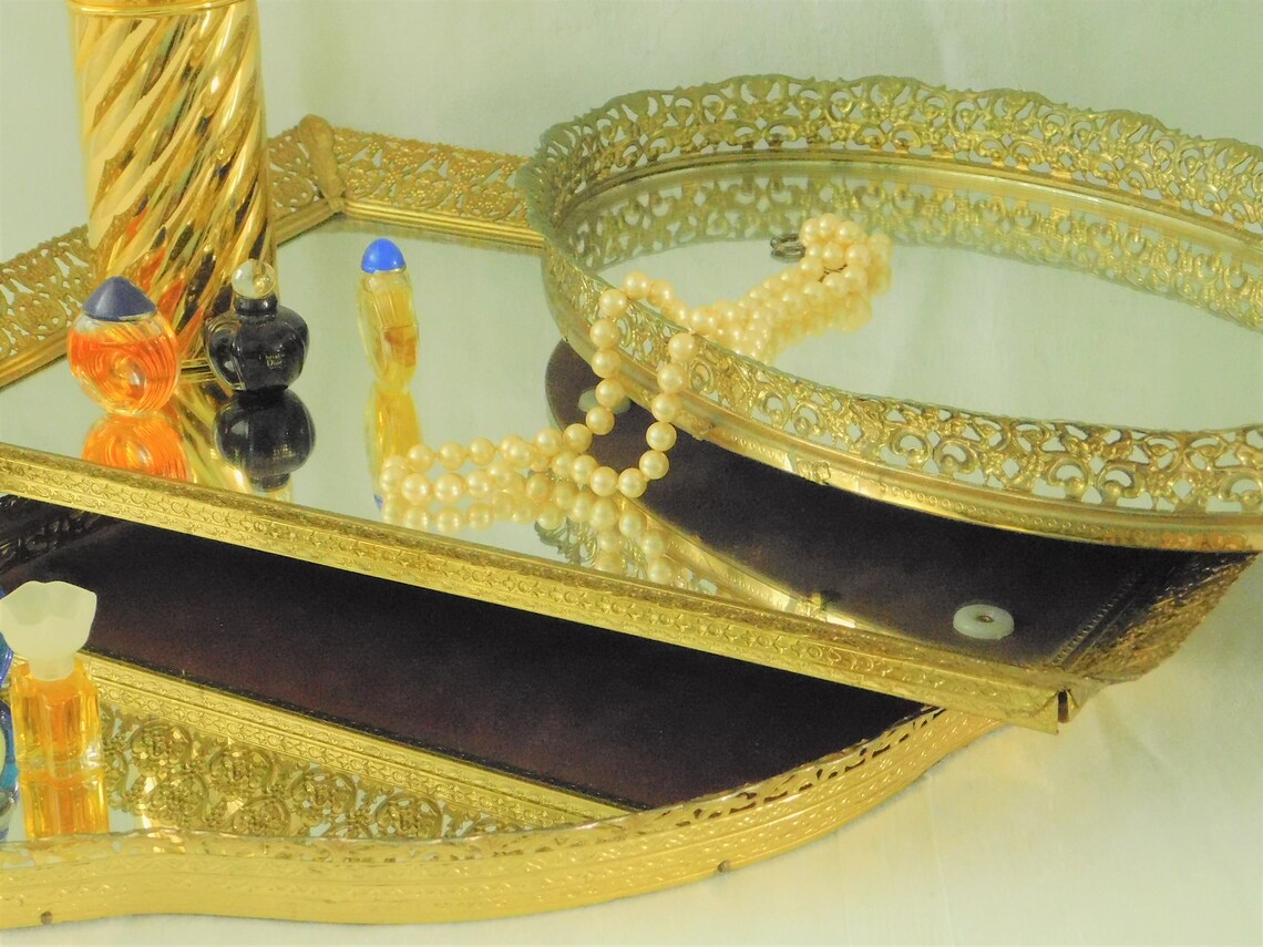 Elección de la bandeja de tocador de espejo de tono dorado | Etsy