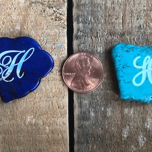 Laser etched Initial Howlite, Center Drilled Free Form Bead, 25mm-30mm and larger, Several colors, 1 piece