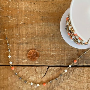 Bulk Gold Plated multi-color beaded silver, white and orange chain, Halloween chain, wholesale chain, by the foot, jewelry chain, 12 inches