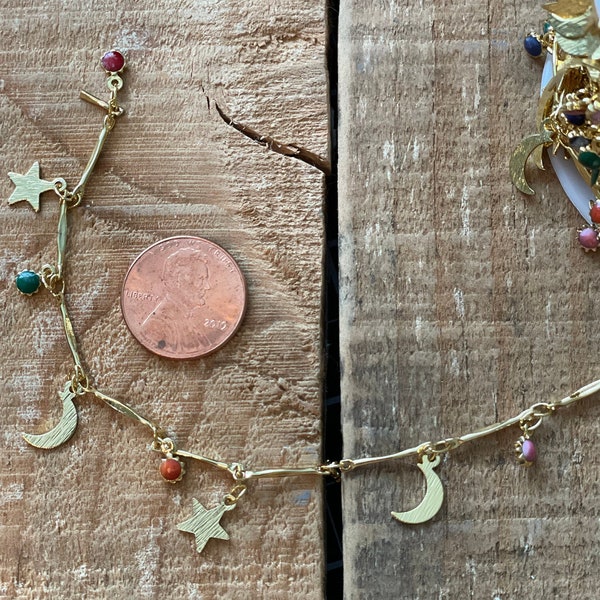 Bulk Gold Plated Star, Moon, Multi-color enamel Circle dangle chain, wholesale chain, by the foot, jewelry chain, 12 inches