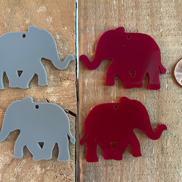 Elephant, Crimson Tide Custom Laser Cut Acrylic pendant, Earrings, Necklace, 1 piece, pair