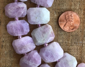 Lavender and White Kunzite Faceted Tablet Beads 14x20mm, 16 inch strand