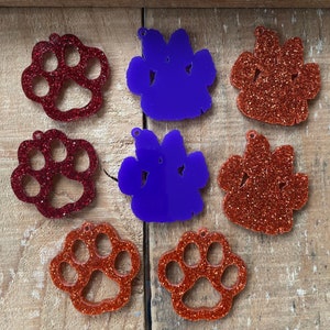 Custom laser cut acrylic Paw Cut out or rough edge Paw necklace earring 1 piece or pair, School Pride