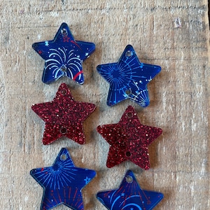Laser cut 1, 2 or 3 piece 1&quot; Fireworks Stars, Earring Bracelet components July 4th Patriotic Stars, Independence Day 1 piece, 1 pair