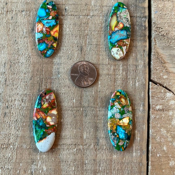 Dyed Blue and Orange Impression Jasper Oval Pendant, 16mm x 42mm, front to back drilled, 1 pendant