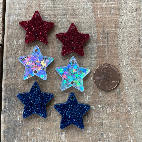 Laser cut 1, 2 or 3 piece 1" Stars, Earring Bracelet components Patriotic Stars, School team spirit 1 piece, 1 pair