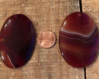 Agate Sardonyx Banded Puffed Oval Pendant, 60mm x 40mm, 1 piece