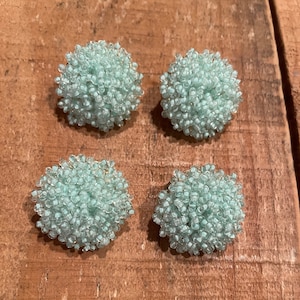 Pastel Mint Green Seed Bead Dome Earring connectors Beaded Earring Topper 30mm, 1 pair