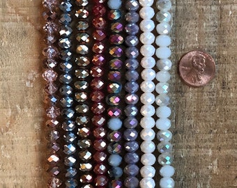 Crystal 6x8mm Rondelle Beads, 16 inch strand, 64-68 beads, multiple colors available