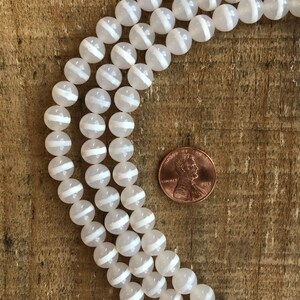 White Tibetan DZI Agate Line Pattern 8mm Round beads, 15.5 inch strand
