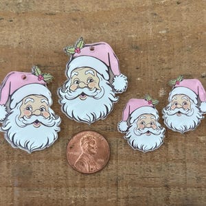 Laser Cut Printed Clear Acrylic Vintage Old Fashion Santa with Pink Hat, earring, earring stud, necklace component, 1 piece, pair