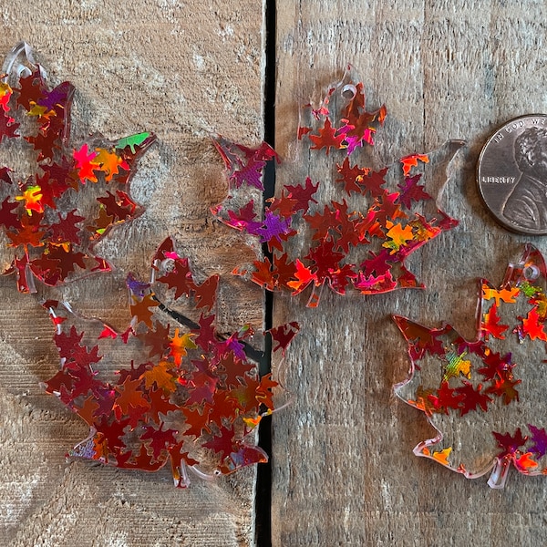 Custom Laser Cut Acrylic Maple Leaf Fall Earring, Necklace or Bracelet Component, 1.5" tall, Wholesale Pricing, 1+ pieces