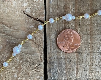 Bulk Pearl and gold plated chain, wholesale pearl chain, by the foot, jewelry chain, 12 inches