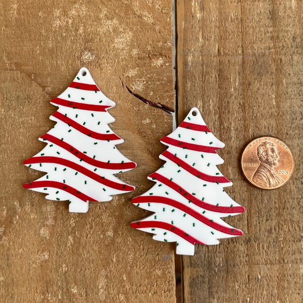 Laser Cut Printed 3mm Acrylic Snack Cake Christmas Tree for necklace, earrings, bracelet 1 piece or 1 pair