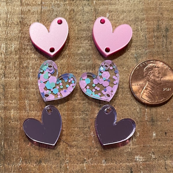 Small Heart Laser cut 3 piece acrylic dangle abstract small heart earring components Valentine's Day, dainty hearts, abstract hearts, 1 pair