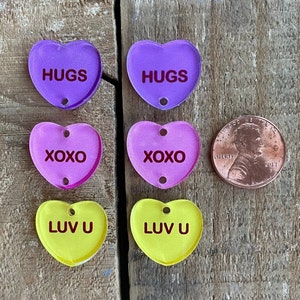 Laser Cut, Printed, Valentine&#39;s Day, Earring Studs or 3 piece acrylic Conversation heart pieces for earrings, 1 pair