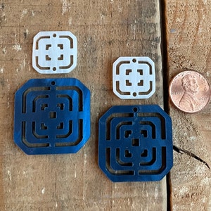 Custom laser cut acrylic 2 piece Square earring components with cut outs, 2&quot; tall, 1 pair, Many Colors to Choose From