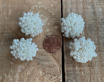 Pearl Dome Stud Earrings, Beaded Earring Toppers, 1.25", 1 pair, WITH CONNECTOR