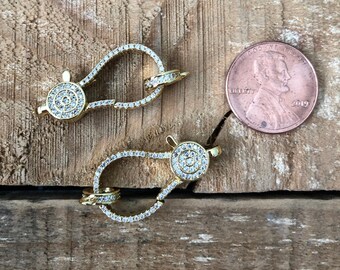 Gold Plated Micro Pave Lobster Clasp with Clear Cubic Zirconia, 34.8mm x 12mm, 1 piece