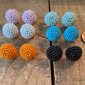 Custom Small Dome Seed Bead Topper, Light Pink, Turquoise, Black, White, Mint Green, Orange Earring Connectors 15mm, 1 pair