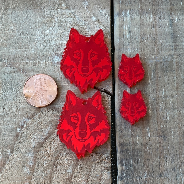 Wholesale laser custom etched acrylic Wolf Face, Wolves component for bracelet, earrings, earring studs  or necklace