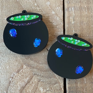 Ready to Ship, 2 layer 1.5&quot; Witch Cauldron, Rhinestone Skulls and Bubbles Earring Components, 1 pair, Limited Quantities, Multiple Colors